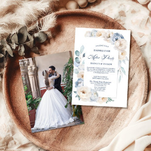 Invitation Heureux Jamais après la fête Blue Floral Mariage