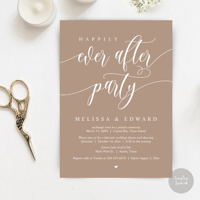 Invitation Heureux Jamais Après La Fête De L'Élopement, Taupe (Happily Ever After Elopement Party Invitation Card, PDF, Modern Wedding Dinner, in Warm Taupe)