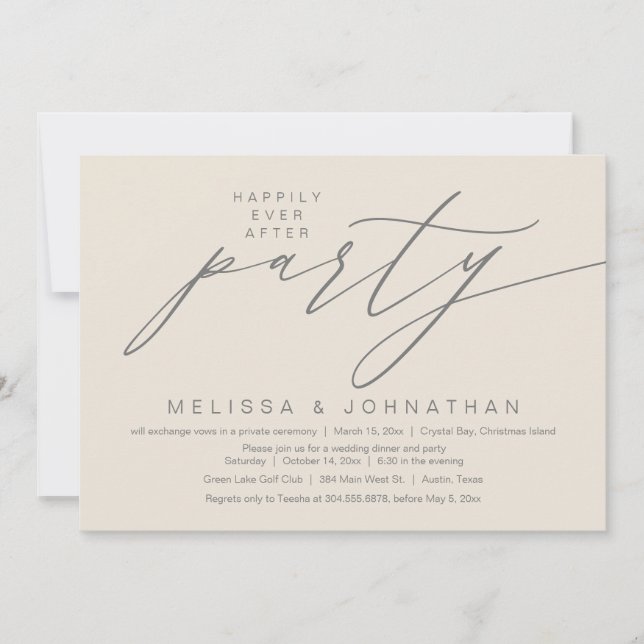 Invitation Heureux Jamais Après La Fête, Elopement Mariage (Devant)