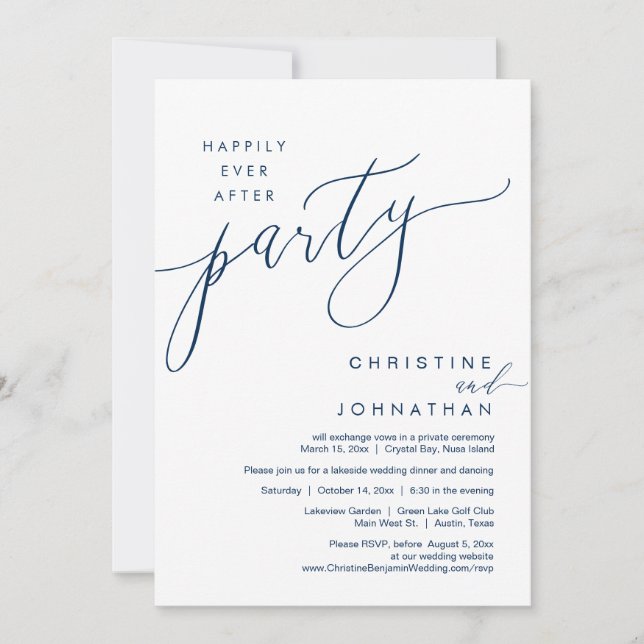 Invitation Heureux Jamais Après La Fête, Mariage Elopement Sc (Devant)