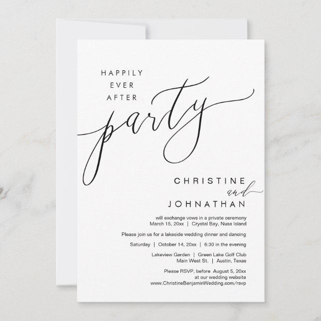 Invitation Heureux Jamais Après La Fête, Mariage Elopement Sc (Devant)