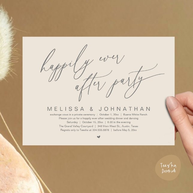 Invitation Heureux Jamais Après La Fête Moderne Dîner Mariage (Happily Ever After Party Modern Romantic Wedding Dinner Party Invitation Card PDF Cream Grey)