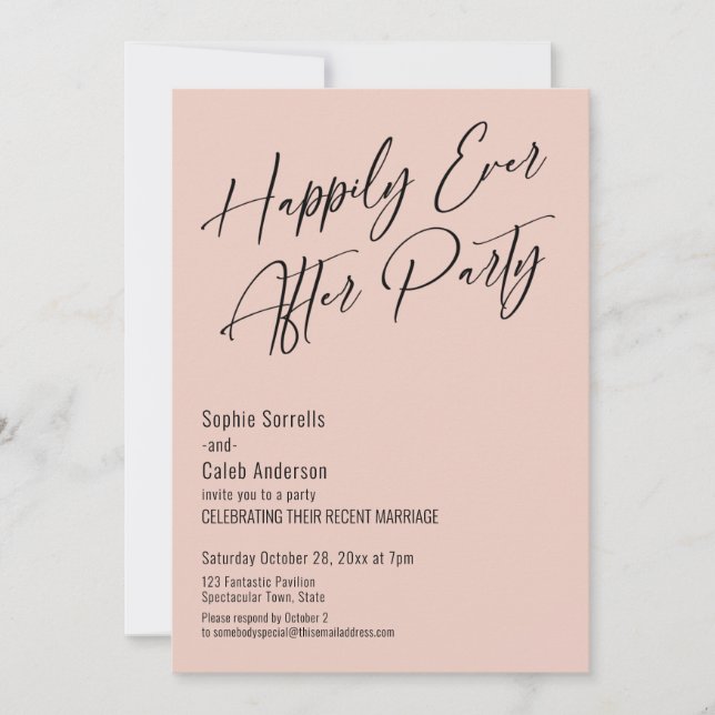Invitation Heureux Jamais Après La Fête Moderne Élégant Rose (Devant)
