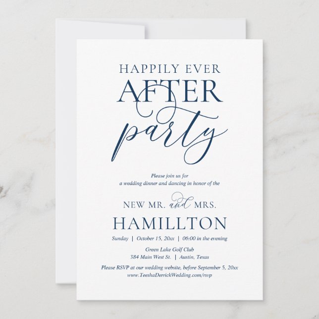 Invitation Heureux Jamais Après La Fête, Parti Mariage Elopem (Devant)