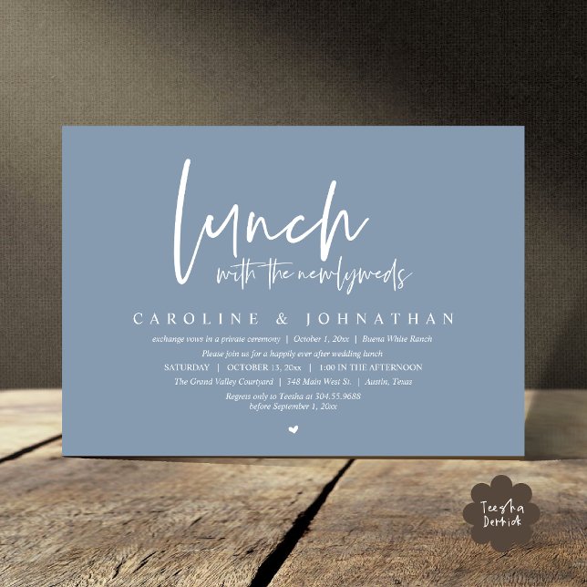 Invitation Heureux Jamais Après Le Déjeuner Avec Les Nouveaux (Lunch with the Newlyweds, Happily Ever After Modern Minimalist Invitation Card PDF Dusty Blue)