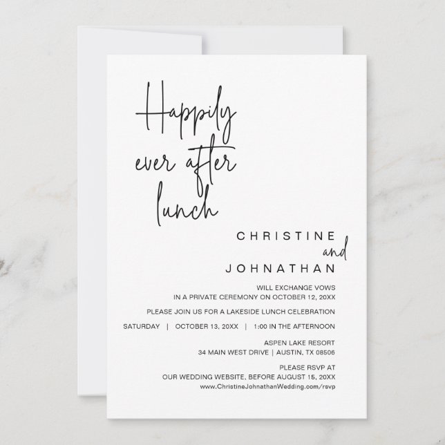 Invitation Heureux Jamais Après Le Déjeuner Du Mariage Elopem (Devant)