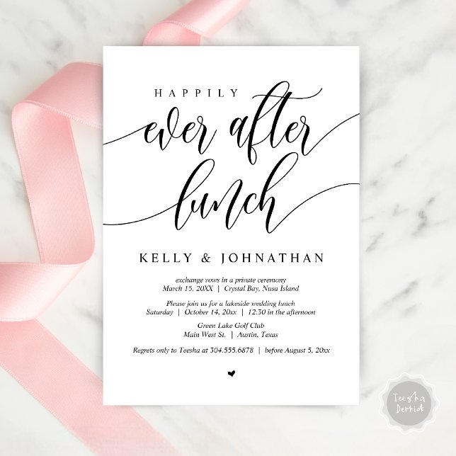 Invitation Heureux Jamais Après Le Déjeuner Mariage (Happily Ever After Wedding Lunch Invitation Card, PDF, Modern Calligraphy, in Black and White)