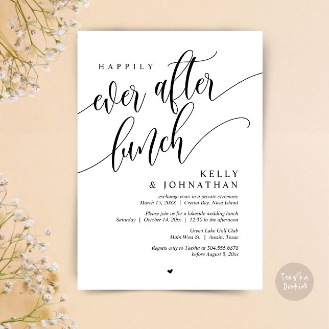 Invitation Heureux Jamais Après Le Déjeuner Mariage, Blanc No (Happily Ever After Lunch Invitation Card, PDF, Post Wedding Celebration, in Black and White)