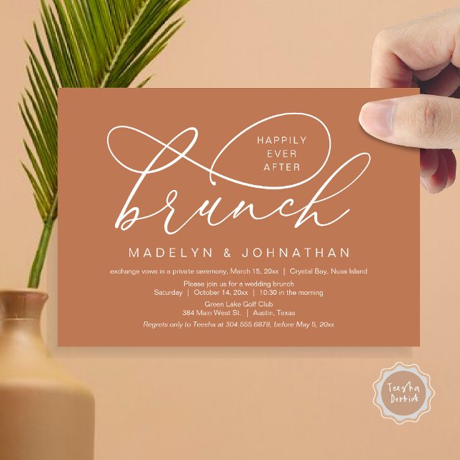 Invitation Heureux Jamais Après Le Déjeuner, Mariage Elopemen (Happily Ever After Brunch, Wedding Elopement Party Invitation Card, PDF, Classy, Copper Rust Brown)