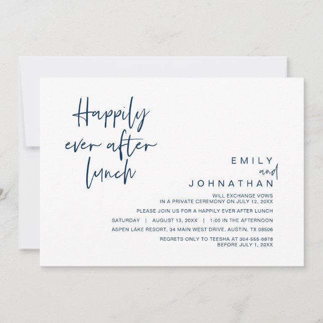 Invitation Heureux Jamais Après Le Déjeuner Mariage, Navy Blu (Devant)