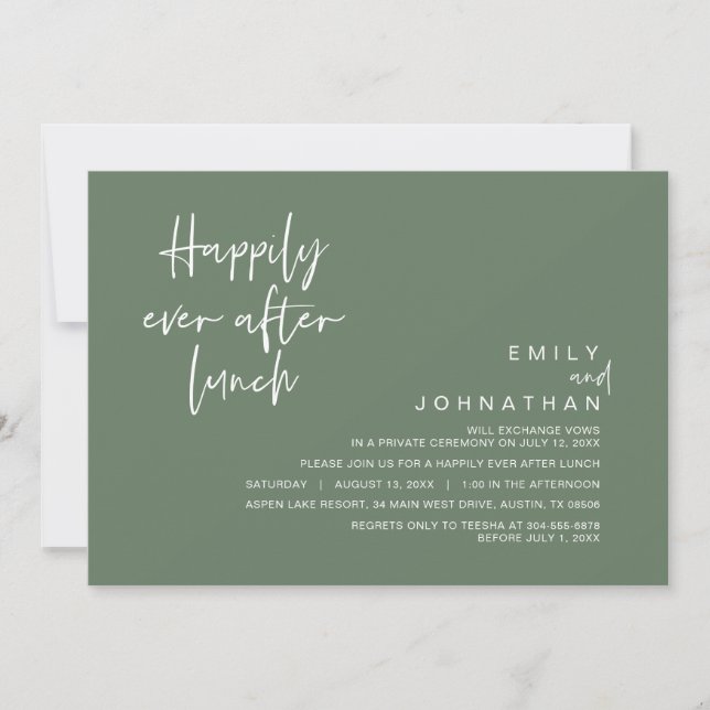 Invitation Heureux Jamais Après Le Déjeuner Mariage, Sage Gre (Devant)