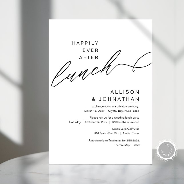 Invitation Heureux Jamais Après Le Déjeuner Moderne Mariage E (Happily Ever After Lunch, Modern Minimalist Wedding Celebration, Digital Download Invites.)