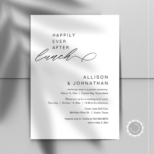 Invitation Heureux Jamais Après Le Déjeuner Moderne Mariage E (Happily Ever After Lunch, Modern Minimalist Wedding Celebration, Digital Download Invites.)