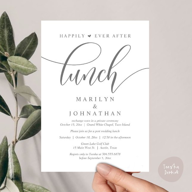 Invitation Heureux Jamais Après Le Déjeuner, Poste Mariage (Happily Ever After Lunch, Wedding Party Invitation Card PDF Modern Beautiful Dark Grey)