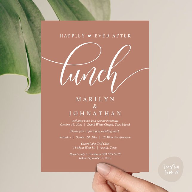 Invitation Heureux Jamais Après Le Déjeuner, Poste Mariage (Happily Ever After Lunch, Wedding Party Invitation Card PDF Modern Romantic Terracotta Earthy Brown)