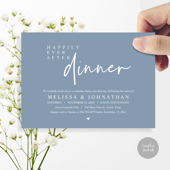 Invitation Heureux Jamais Après Le Dîner Mariage Dancing Part (Happily Ever After Party, Modern Wedding Dinner Dancing Party Invitation Card, PDF, Dusty Blue)