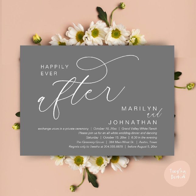 Invitation Heureux Jamais Après Le Dîner Mariage Dancing Part (Romantic Happily Ever After Wedding Dinner Party Lunch Brunch Invitation PDF Card Dark Grey)