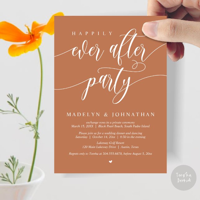 Invitation Heureux Jamais Après Le Dîner Mariage De Fête, Cui (Happily Ever After Party, Modern Calligraphy Wedding Dinner Invitation Card, PDF, in Copper)