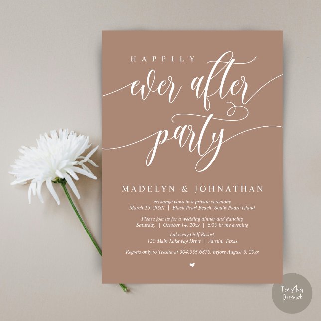 Invitation Heureux Jamais Après Le Dîner Mariage De Fête, Tau (Happily Ever After Party, Modern Calligraphy Wedding Dinner Invitation Card, PDF, in Neutral Taupe)