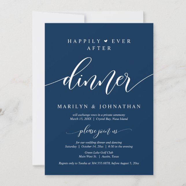 Invitation Heureux Jamais Après Le Dîner Mariage Elopement (Devant)