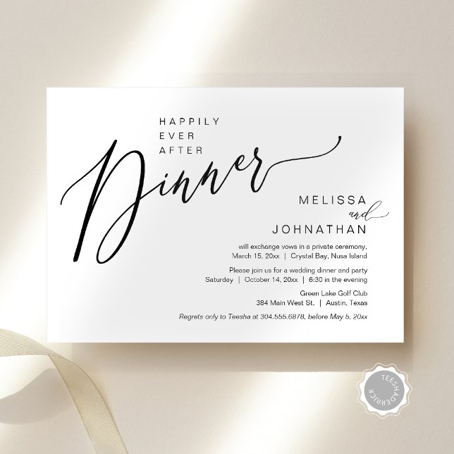 Invitation Heureux Jamais Après Le Dîner Mariage Elopement (Happily Ever After Wedding Elopement Dinner Invitation Card, Modern Romantic, Editable Downloadable)