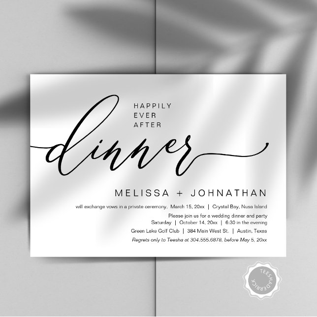 Invitation Heureux Jamais Après Le Dîner Mariage Elopement (Happily Ever After Wedding Elopement Dinner Party Invitation Card, Editable, Downloadable, Modern)