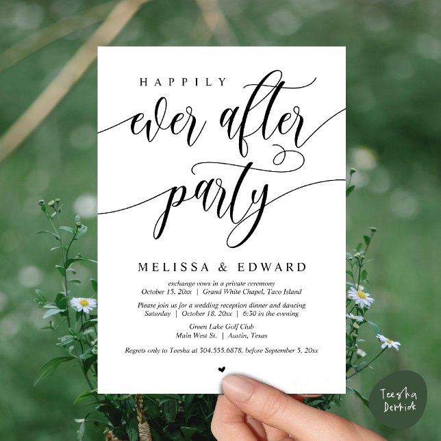 Invitation Heureux Jamais Après Le Dîner Mariage Elopement (Wedding Happily Ever After Party Dinner Brunch Elopement Invitation Card, PDF, White Black)