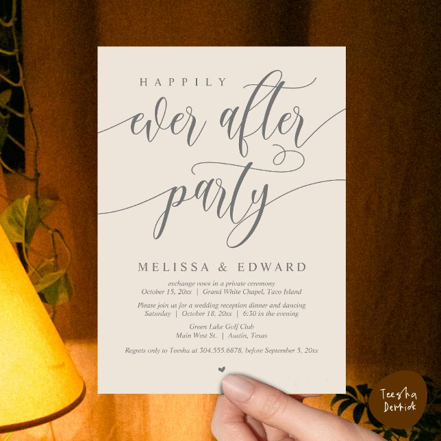 Invitation Heureux Jamais Après Le Dîner Mariage Elopement (Wedding Happily Ever After Party Dinner Brunch Elopement Invitation Card, PDF, Cream Grey)
