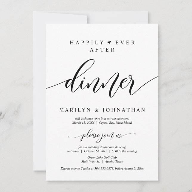 Invitation Heureux Jamais Après Le Dîner Mariage Elopement (Devant)