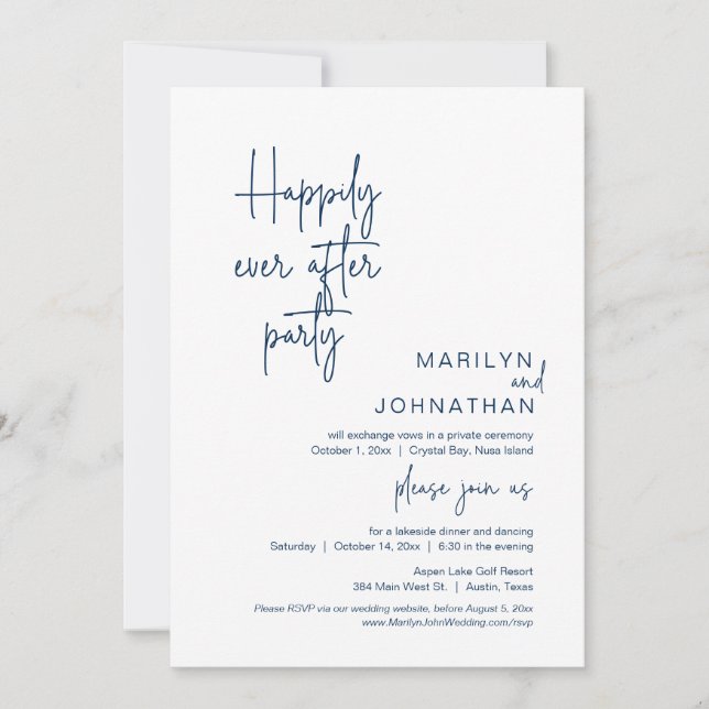 Invitation Heureux Jamais Après Le Dîner Mariage Elopement (Devant)