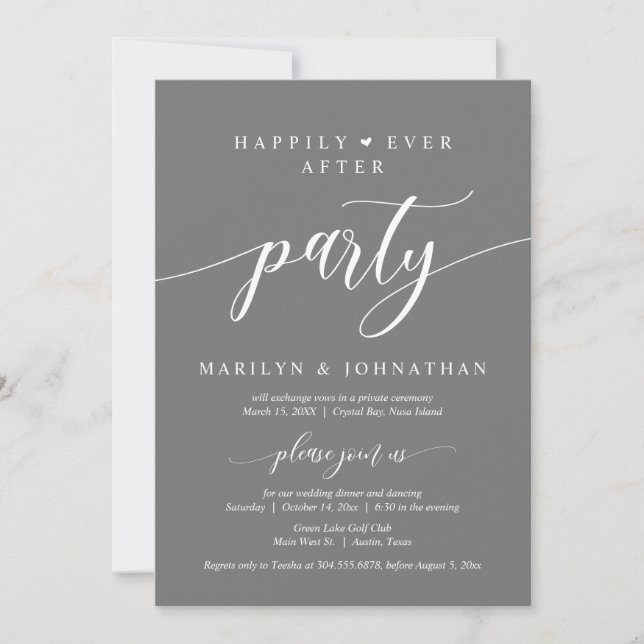 Invitation Heureux Jamais Après Le Dîner Mariage Elopement (Devant)