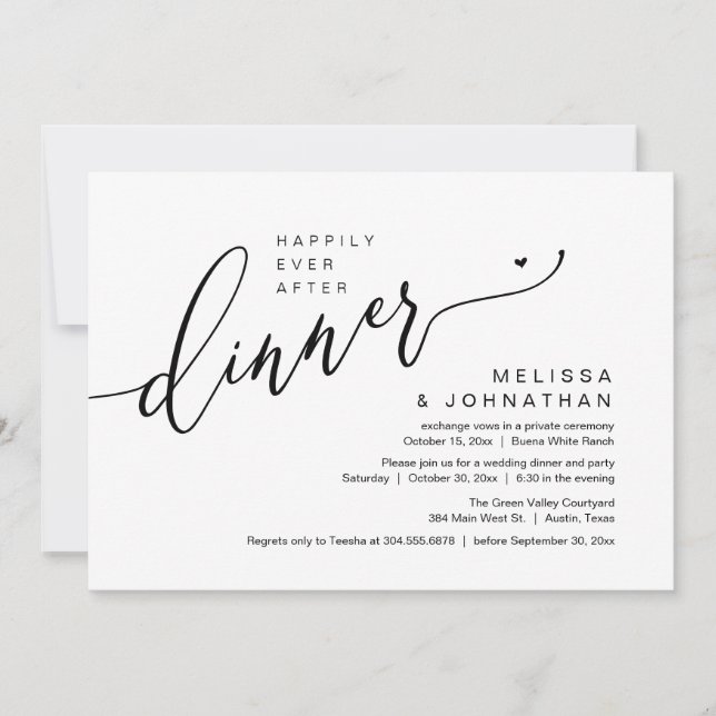 Invitation Heureux Jamais Après Le Dîner Mariage Elopement Pa (Devant)