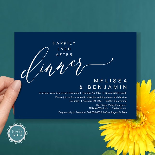 Invitation Heureux Jamais Après Le Dîner Mariage Parti romant (Happily Ever After Dinner Modern Romantic Wedding Romantic Party Invitation Card Navy Blue)