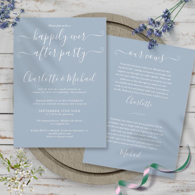 Invitation Heureux Jamais après le Mariage de la fête Vows Du (Happily Ever After Party Wedding Vows Dusty Blue Invitation)