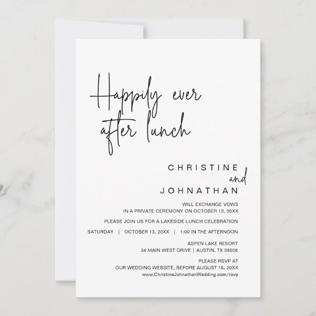 Invitation Heureux Jamais après le Mariage Elopement déjeuner (Devant)