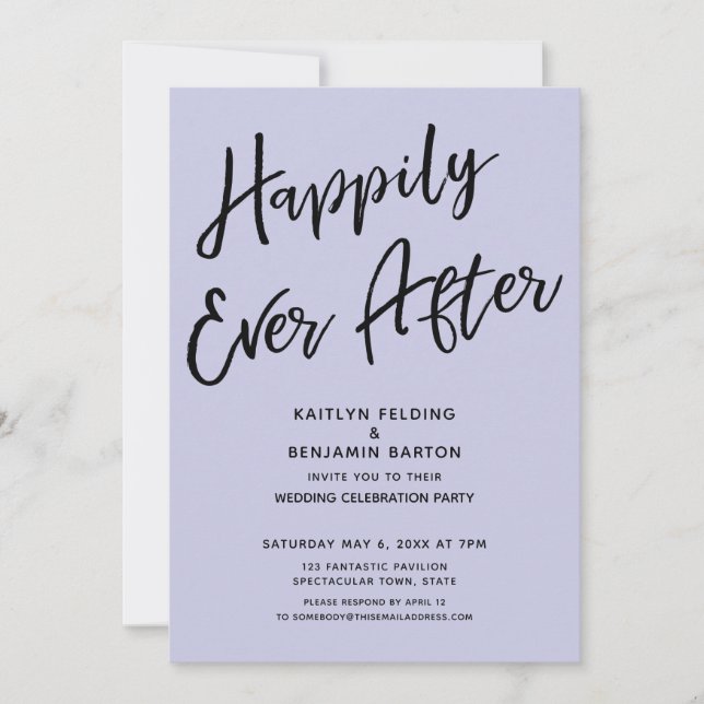 Invitation Heureux Jamais après le mariage fêté Lavender (Devant)