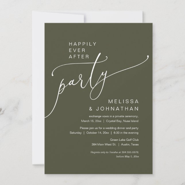 Invitation Heureux Jamais après le parti Mariage Elopement (Devant)