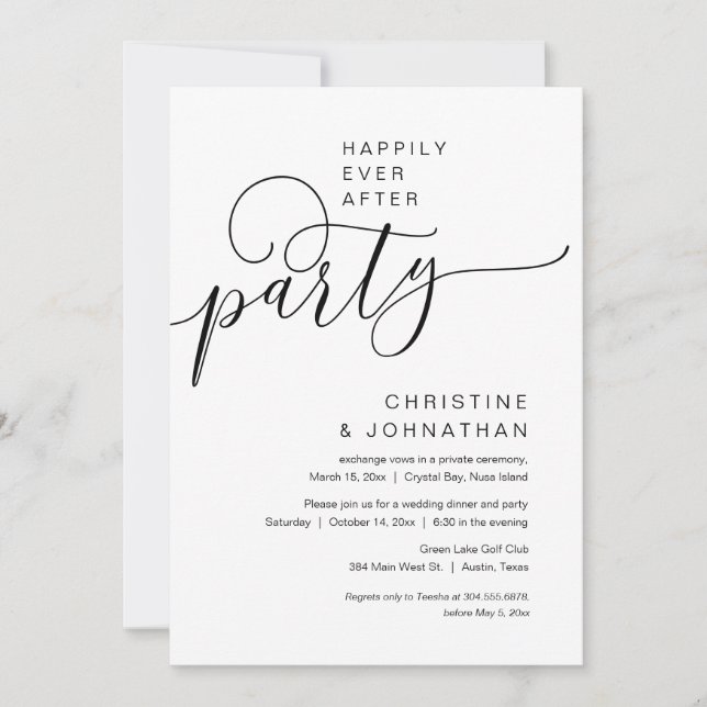 Invitation Heureux Jamais après le parti Mariage Elopement (Devant)