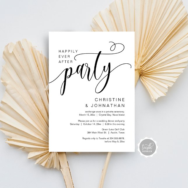 Invitation Heureux Jamais après le parti Mariage Elopement (Happily Ever After Wedding Elopement Party Invitation Card, Digital Instant Download, easy customise)