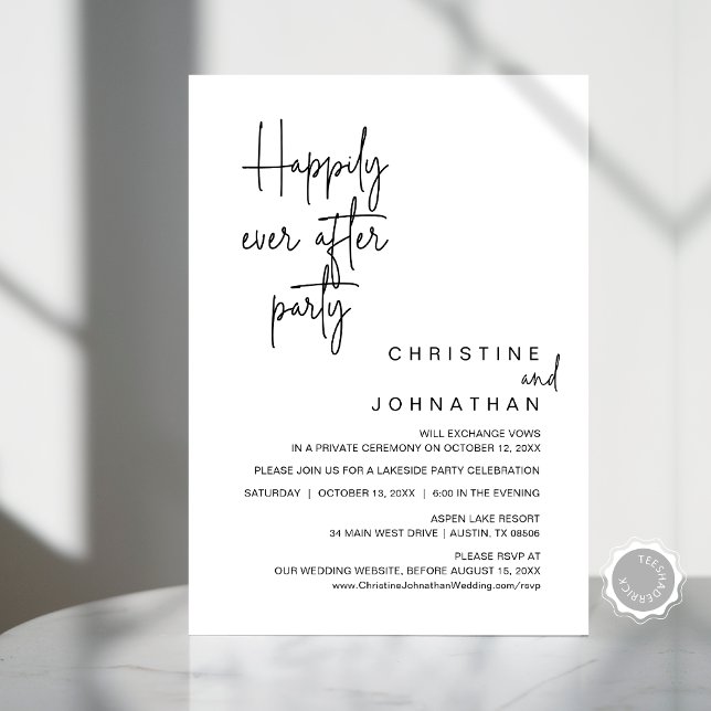 Invitation Heureux Jamais après l'invitation du parti Mariage (Happily Ever After Wedding Elopement Party Invitation Card, Modern Minimal, Dinner Downloadable)