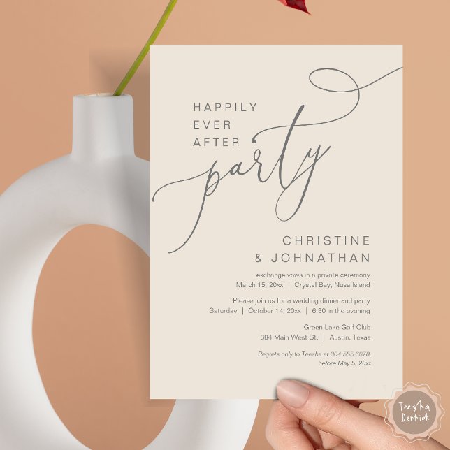 Invitation Heureux Jamais après l'invitation du parti Mariage (Happily Ever After Party, Wedding Elopement Brunch, Dinner or Lunch Invitation Card in Grey Cream)