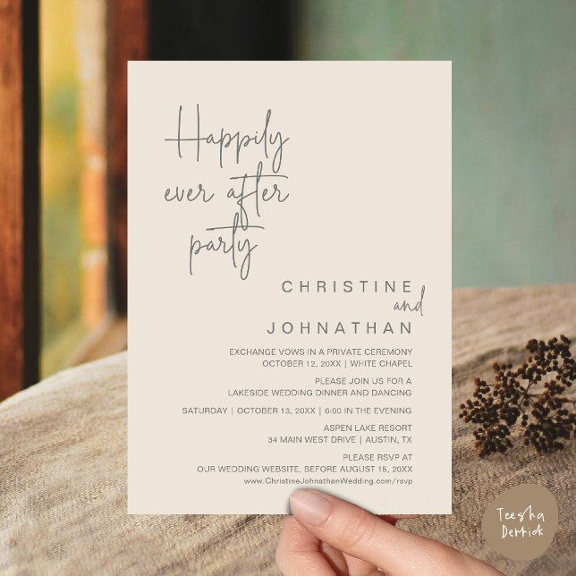 Invitation Heureux Jamais après l'invitation du parti Mariage (Happily Ever After Wedding Elopement Dinner Brunch Lunch Party Invites Card, PDF, Cream Grey)