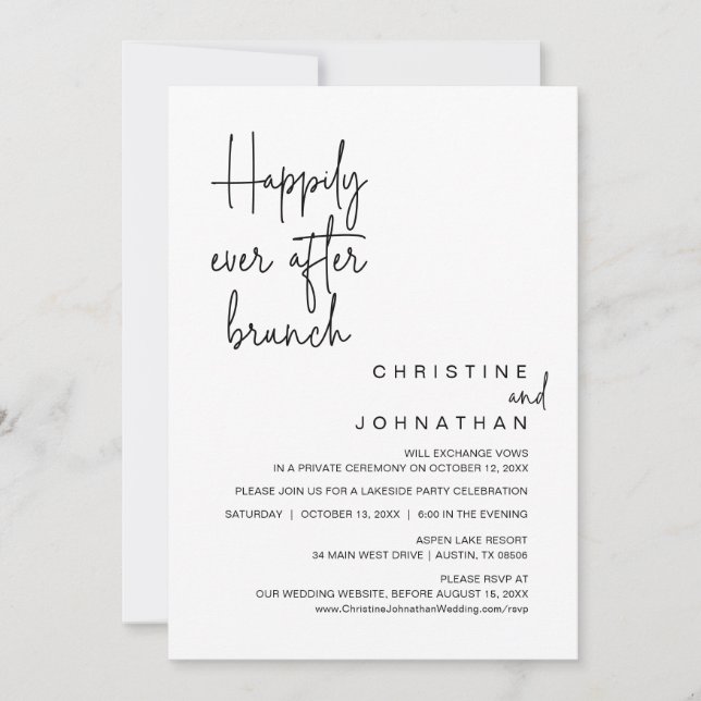 Invitation Heureux Jamais après Mariage Elopement Brunch (Devant)