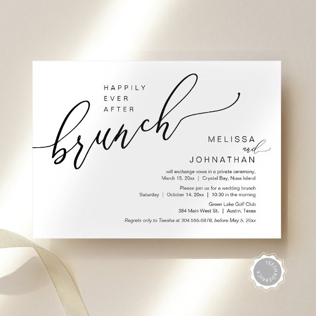 Invitation Heureux Jamais après Mariage Elopement Brunch (Happily Ever After Wedding Elopement Brunch Invitation Card, Modern Romantic, Editable Downloadable)