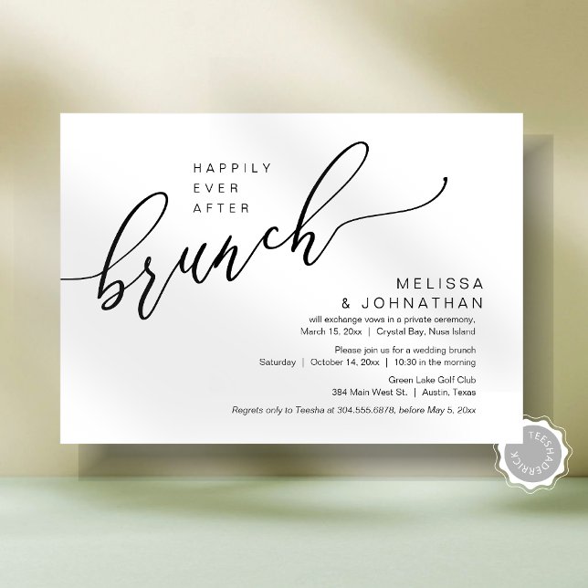 Invitation Heureux Jamais après Mariage Elopement Brunch (Happily Ever After Romantic Wedding Elopement Brunch Party Invitation Card, Post Wedding Template)
