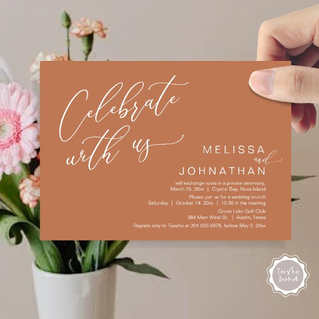 Invitation Heureux Jamais après Mariage Elopement Brunch (Celebrate with us, Nothing Fancy Just Love, Romantic Wedding Brunch Invitation Card PDF Copper Brown)
