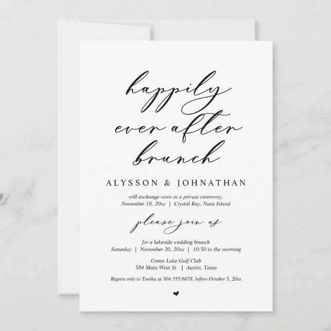 Invitation Heureux Jamais après Mariage Elopement Brunch (Devant)
