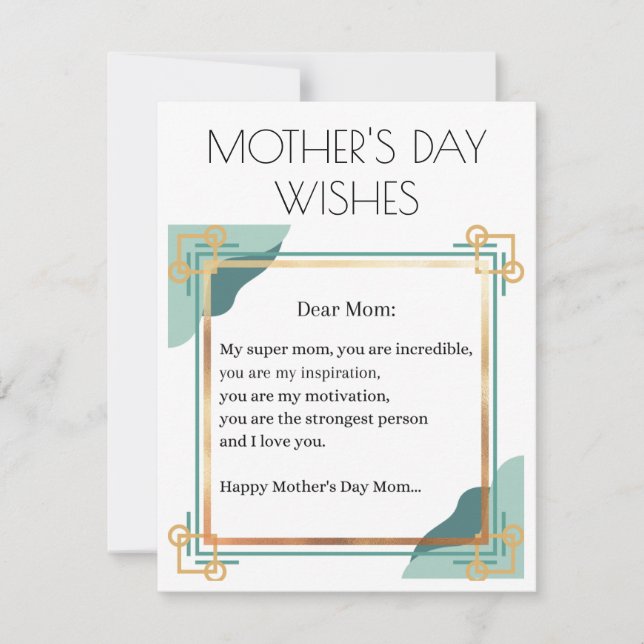 INVITATION HEUREUX JOUR DE MÈRE SOUHAITE POUR MA MÈRE SUPPER (Devant)