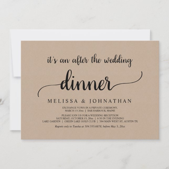 Invitation Heureux Mariage Rustique Dîner de Fuite (Devant)