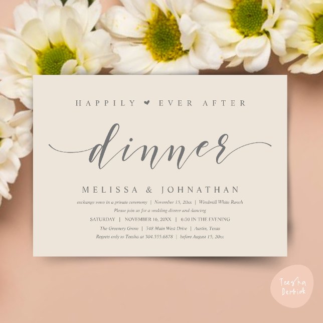 Invitation Heureux pour toujours après dîner, Moderne Minimal (Happily Ever After Dinner, Modern Minimalist reception Invitation Card, cream grey)